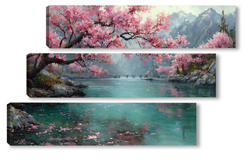 Модульная картина Сакура над водой
