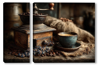 Модульная картина Лаванда и кофе