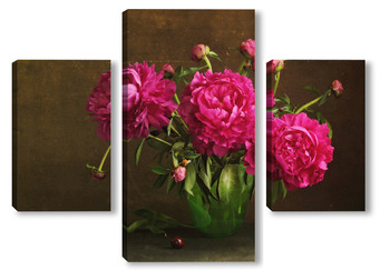Модульная картина Красные пионы в зеленой вазе