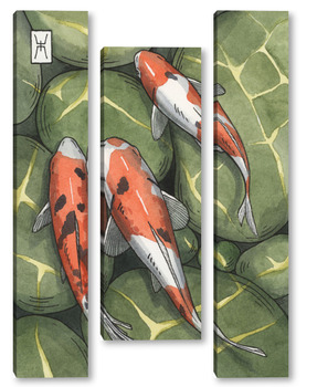 Модульная картина Акварель "Кои карпы"