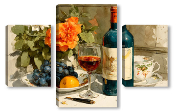 Модульная картина Натюрморт вино и цветы