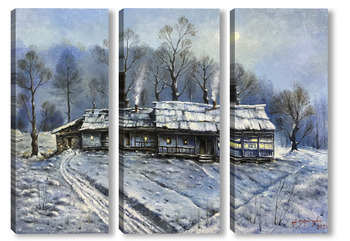 Модульная картина Лунная ночь зимой
