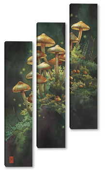 Модульная картина Акварель "Грибной лес"