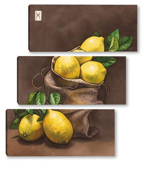 Модульная картина Акварель "Лимоны"
