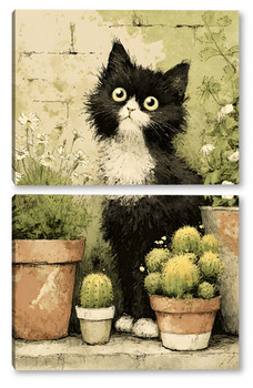 Модульная картина Кот и кактусы