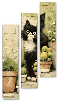 Модульная картина Кот и кактусы