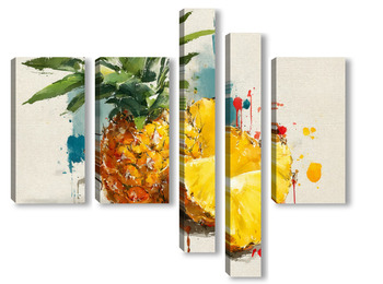 Модульная картина Ананас в акварельных брызгах