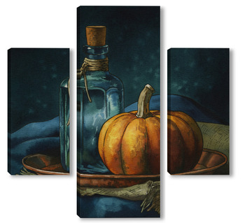 Модульная картина Акварель "Натюрморт с тыквой"