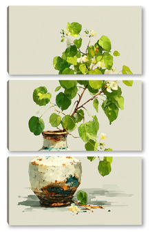 Модульная картина Ваза с зеленью