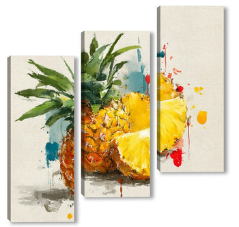 Модульная картина Ананас в акварельных брызгах