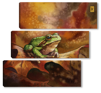 Модульная картина Акварель "Лягушка и осень"
